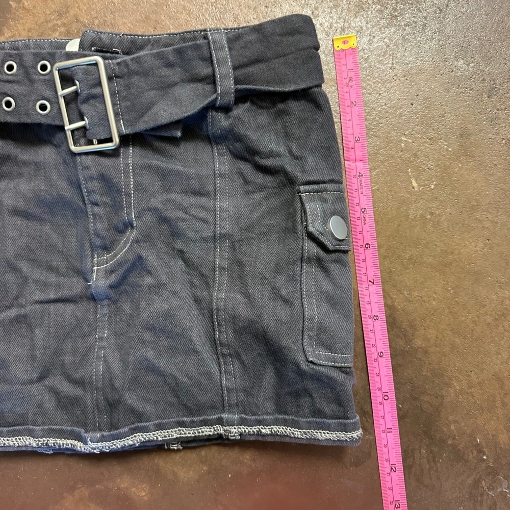 Papermoon Denim Mini Skirt Belted Cargo Pockets Gray Women's Size S - Picture 4 of 5